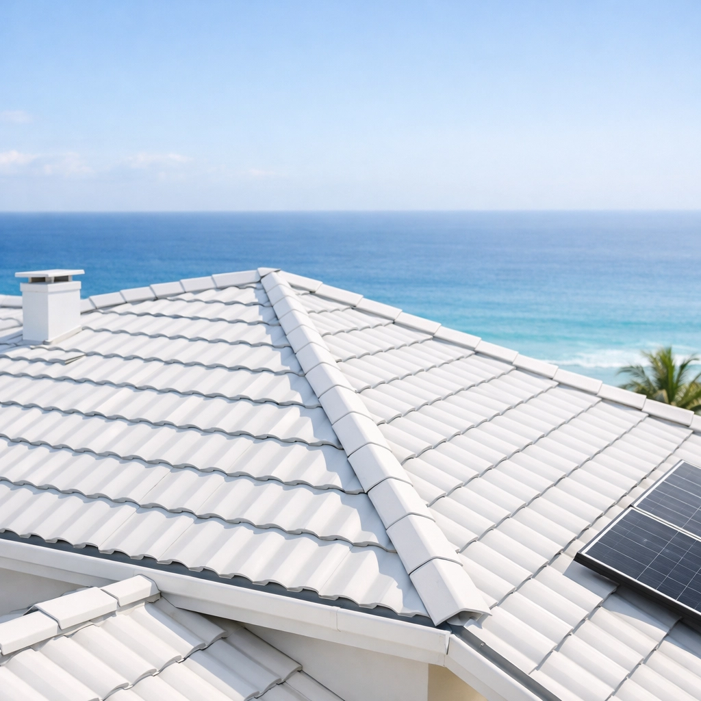 Professionally maintained tiled roof on a Northern Beaches coastal home, protected by a leak specialist.