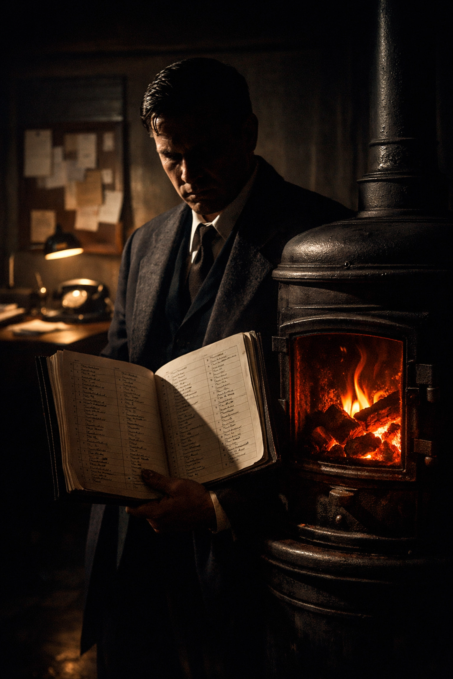 A man shielding a secret list of names near a vintage stove, illustrating the true stakes of queer fiction.