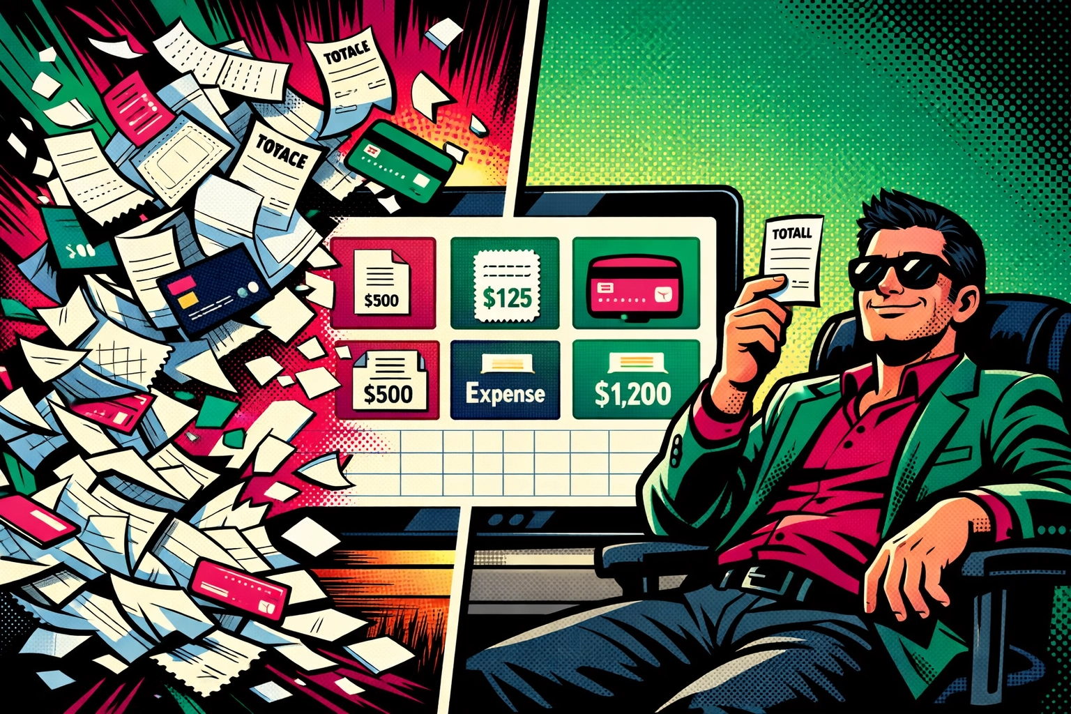 AI business automation organizing receipts and invoices into a clean expense tracker