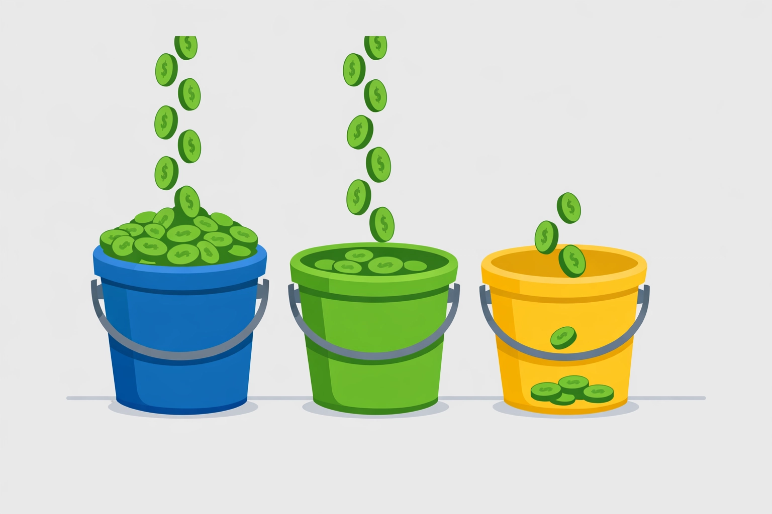 Flat design illustration of colored buckets representing marginal tax brackets for effective tax planning.