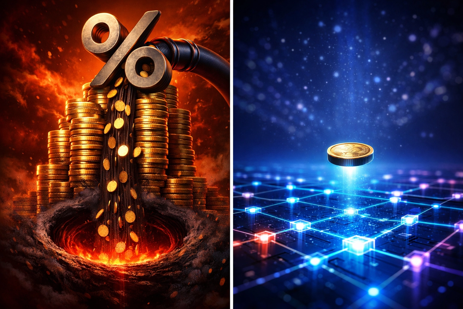 Comparison showing traditional percentage-based merchant fees vs flat gas fees in crypto payments