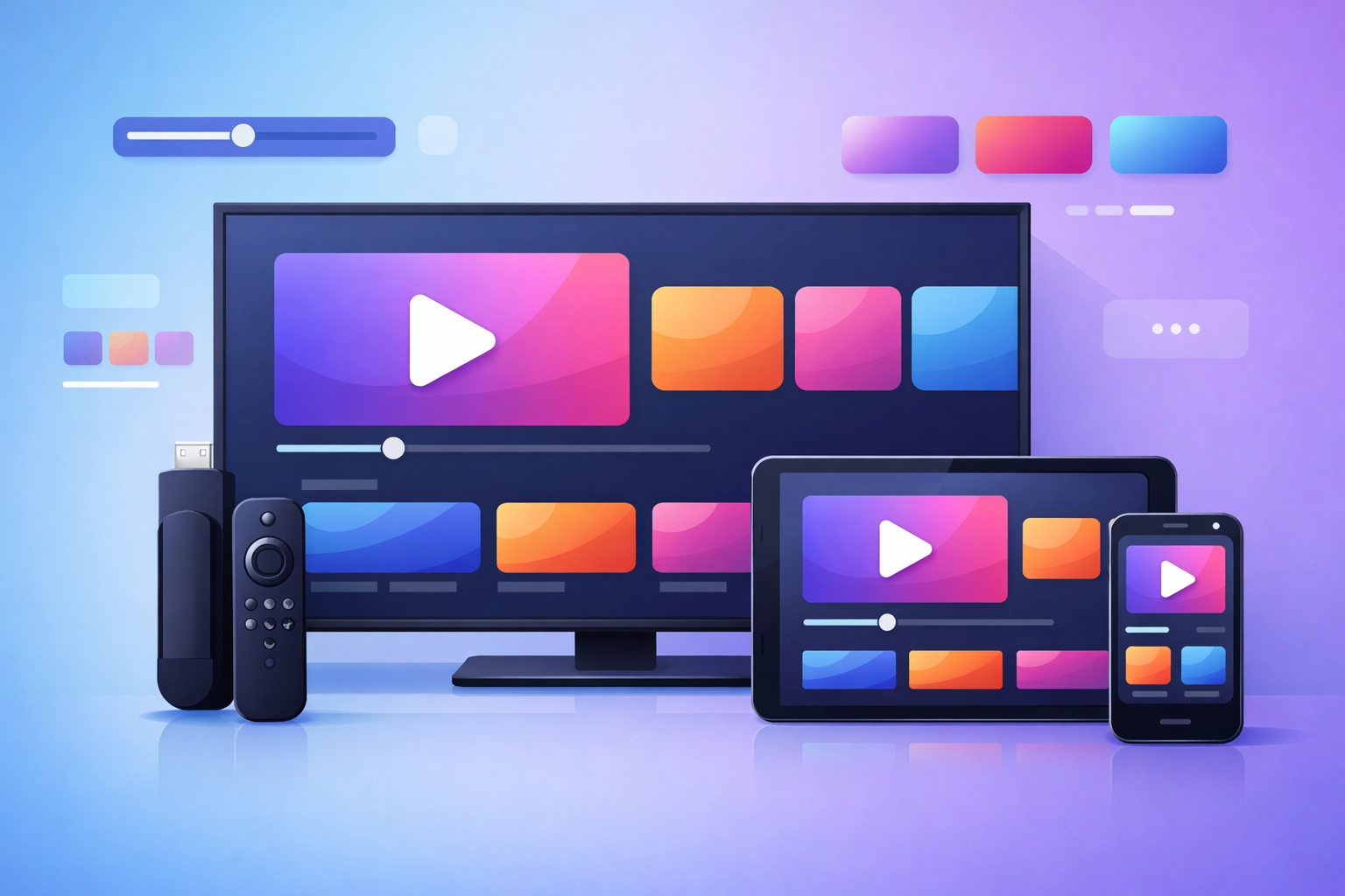 Multiple streaming devices showing premium CTV advertising inventory including smart TVs and tablets