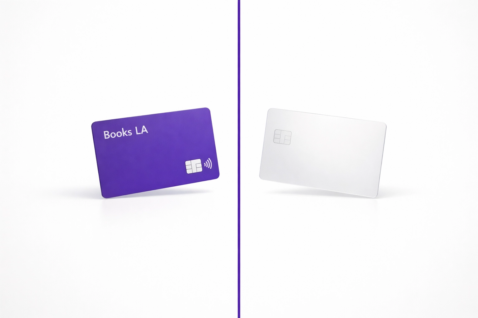 Two bank cards separated by a line symbolizing the separation of business and personal finances.