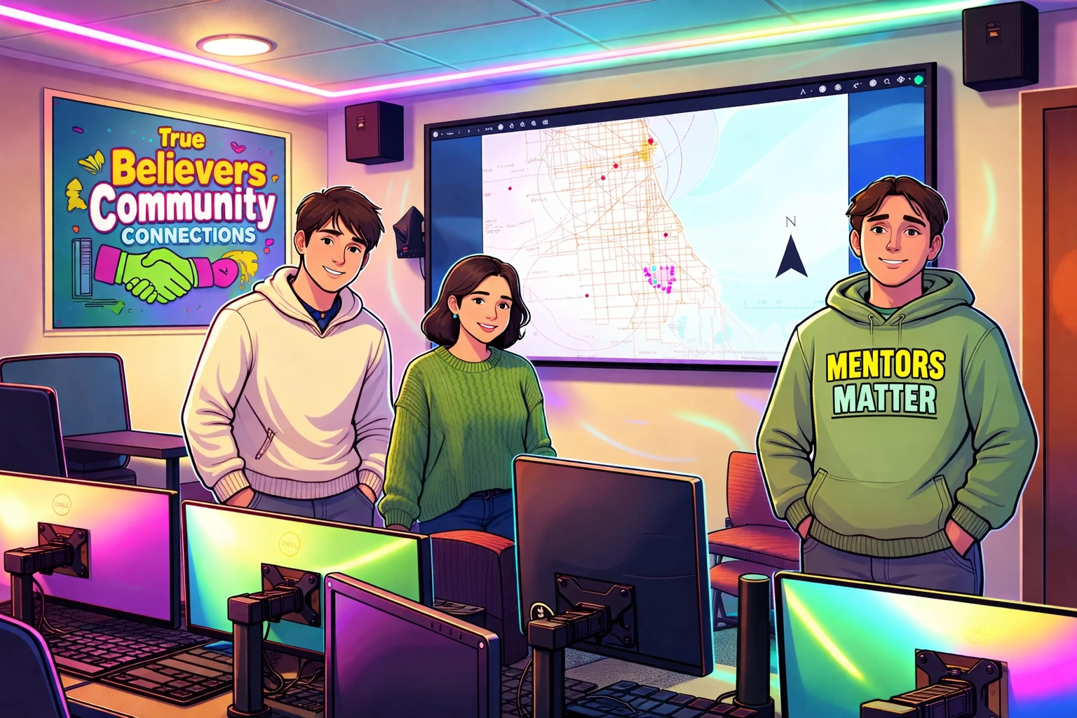 Youth leaders presenting Big 7 neighborhood insights—Ashburn, Auburn Gresham, Chatham, Englewood, Greater Grand Crossing, Washington Heights, and West Englewood