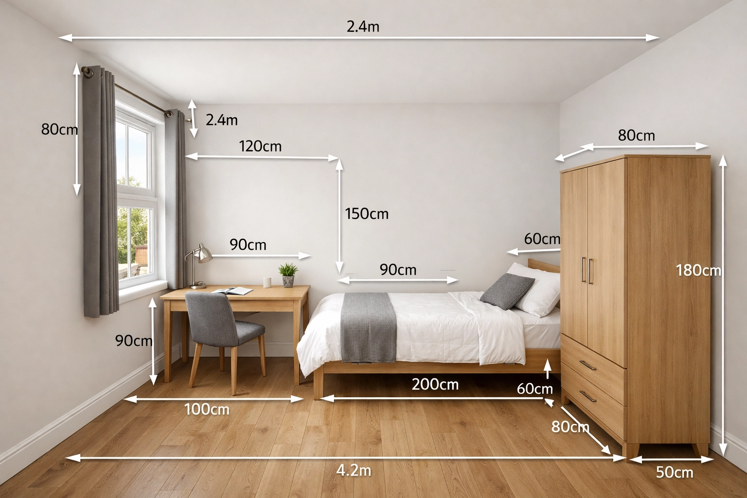 Compliant HMO bedroom in London showing minimum space requirements