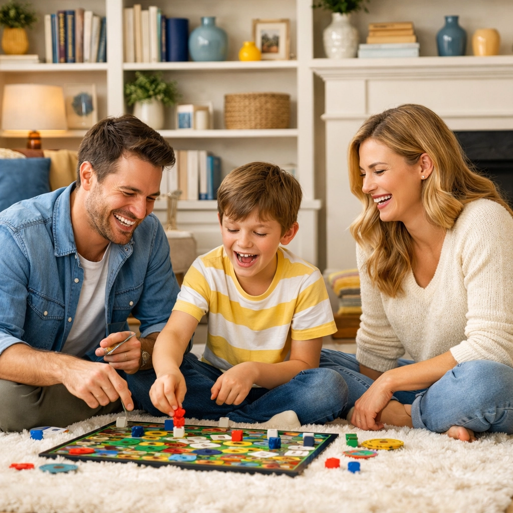A family relaxing in a tidy Oakham home thanks to reliable residential house cleaning services.