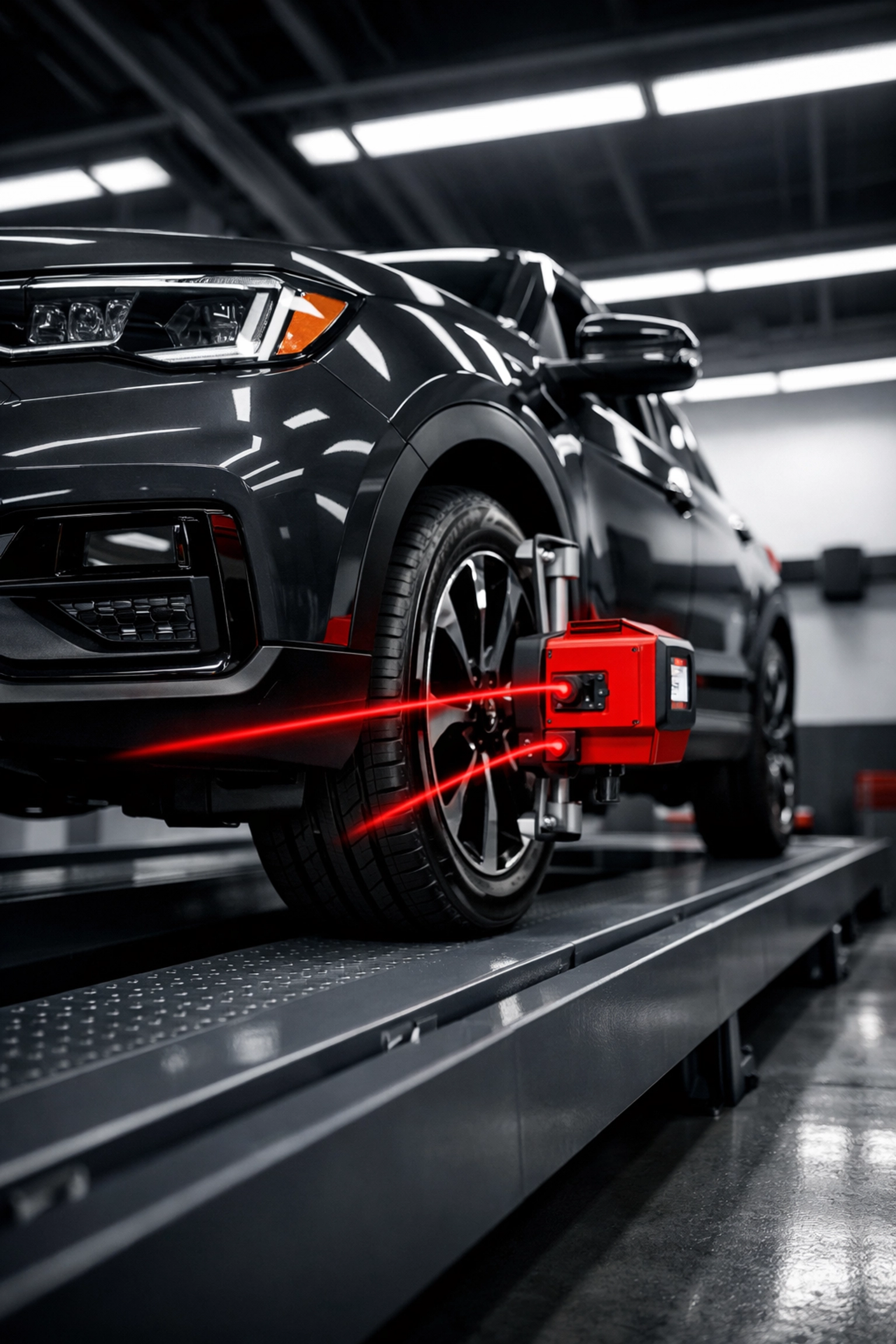 A vehicle receiving a professional wheel alignment in Deming NM to protect tires.