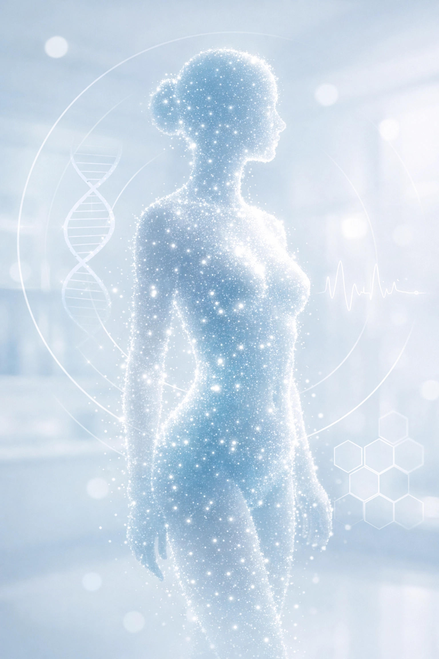 Digital silhouette representing metabolic health and body composition tracking for midlife women.