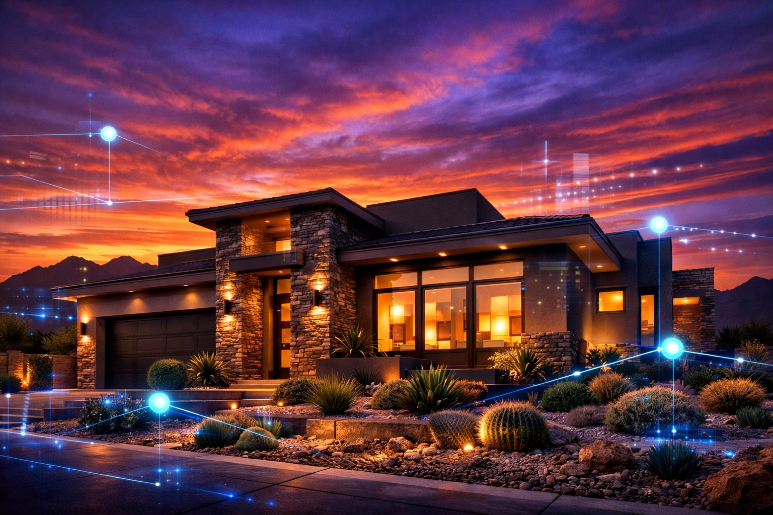 Modern Palm Valley home in Goodyear AZ featuring a high-tech AI marketing strategy for 2026.