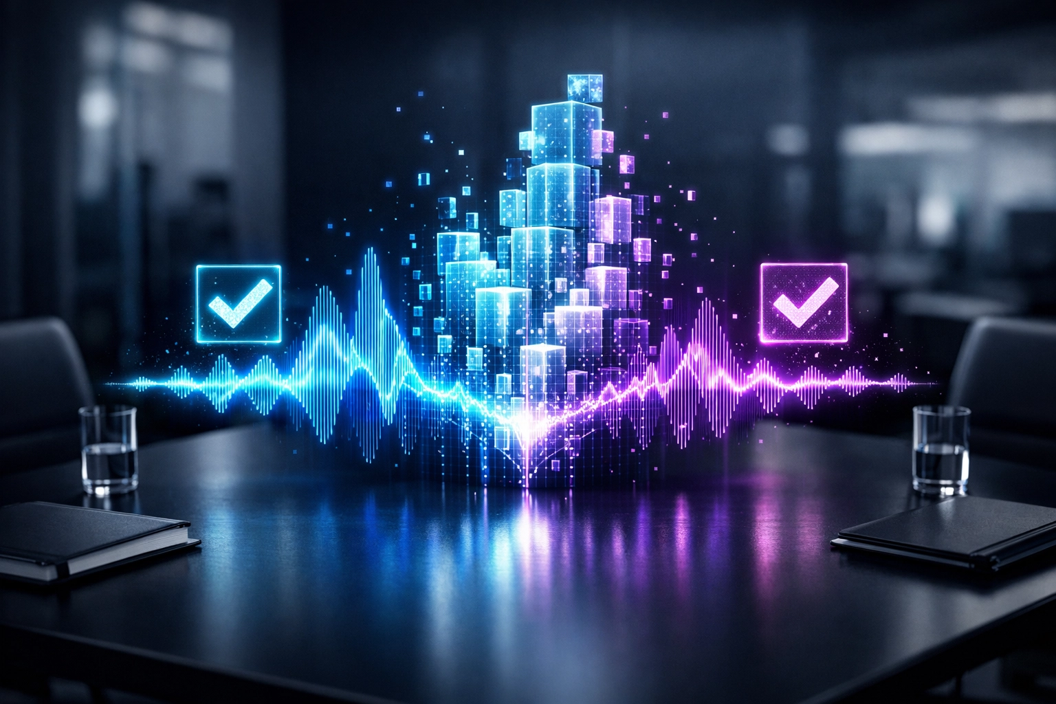 KI-gestützte Transkription verwandelt Audio-Wellenformen in strukturierte Meeting-Protokolle und Daten.