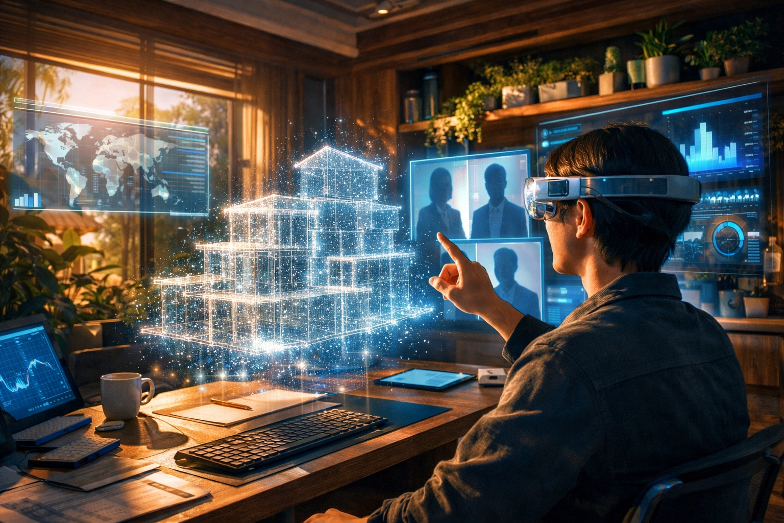 Spatial computing in a phygital home office environment for virtual team collaboration.