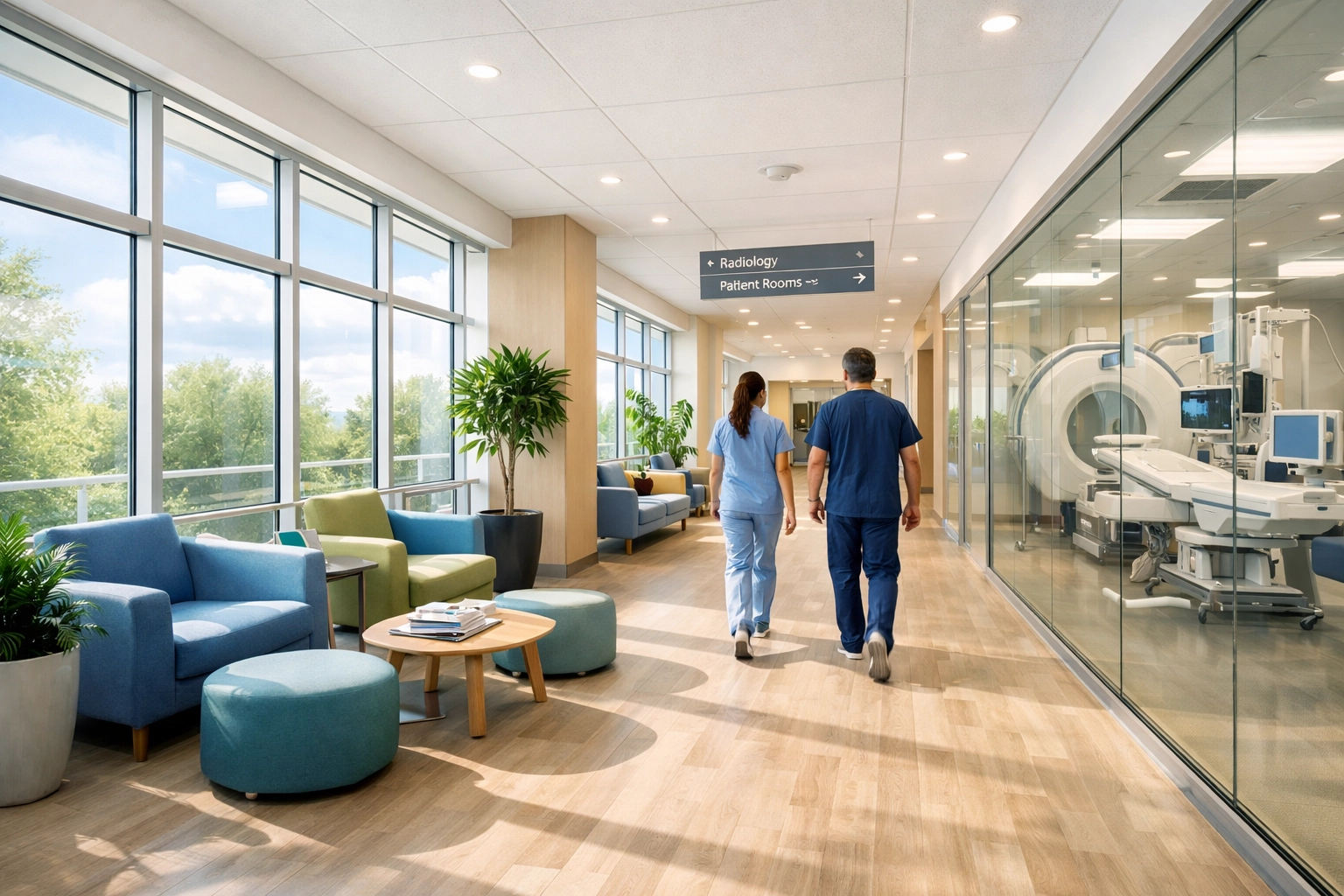 Contemporary hospital interior with healthcare workers in West Valley Arizona facility
