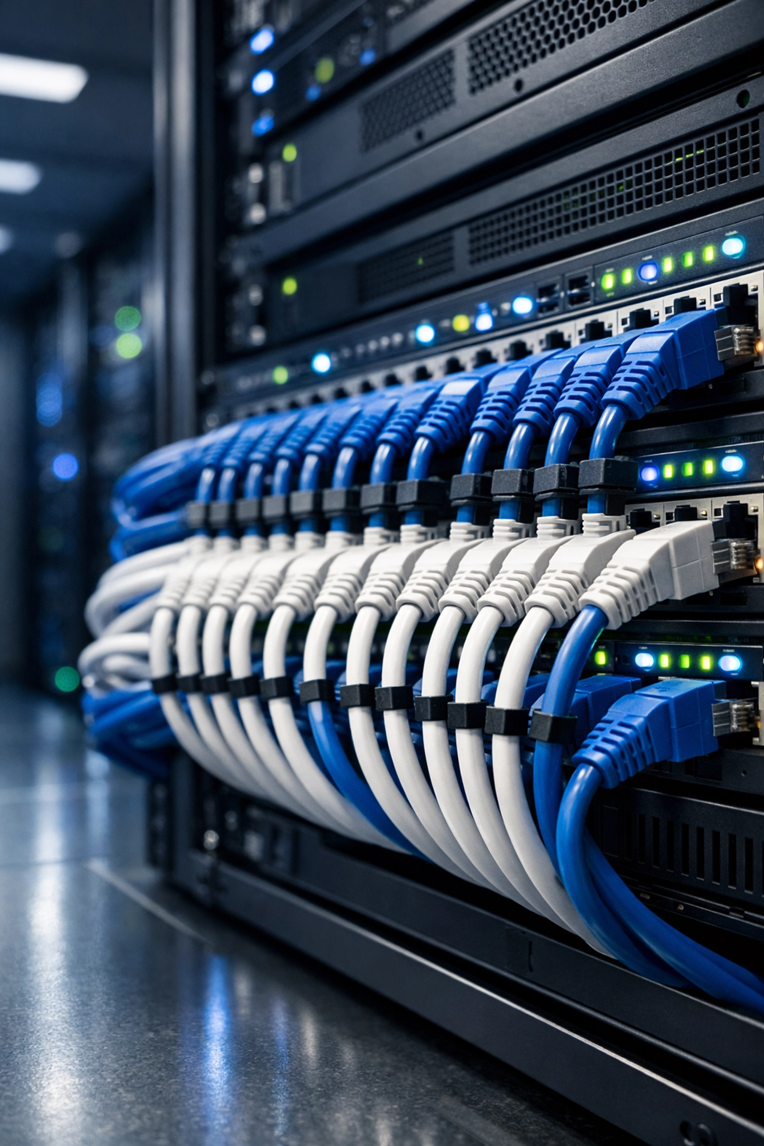 Professional structured cabling services for business VoIP and cloud PBX server racks.