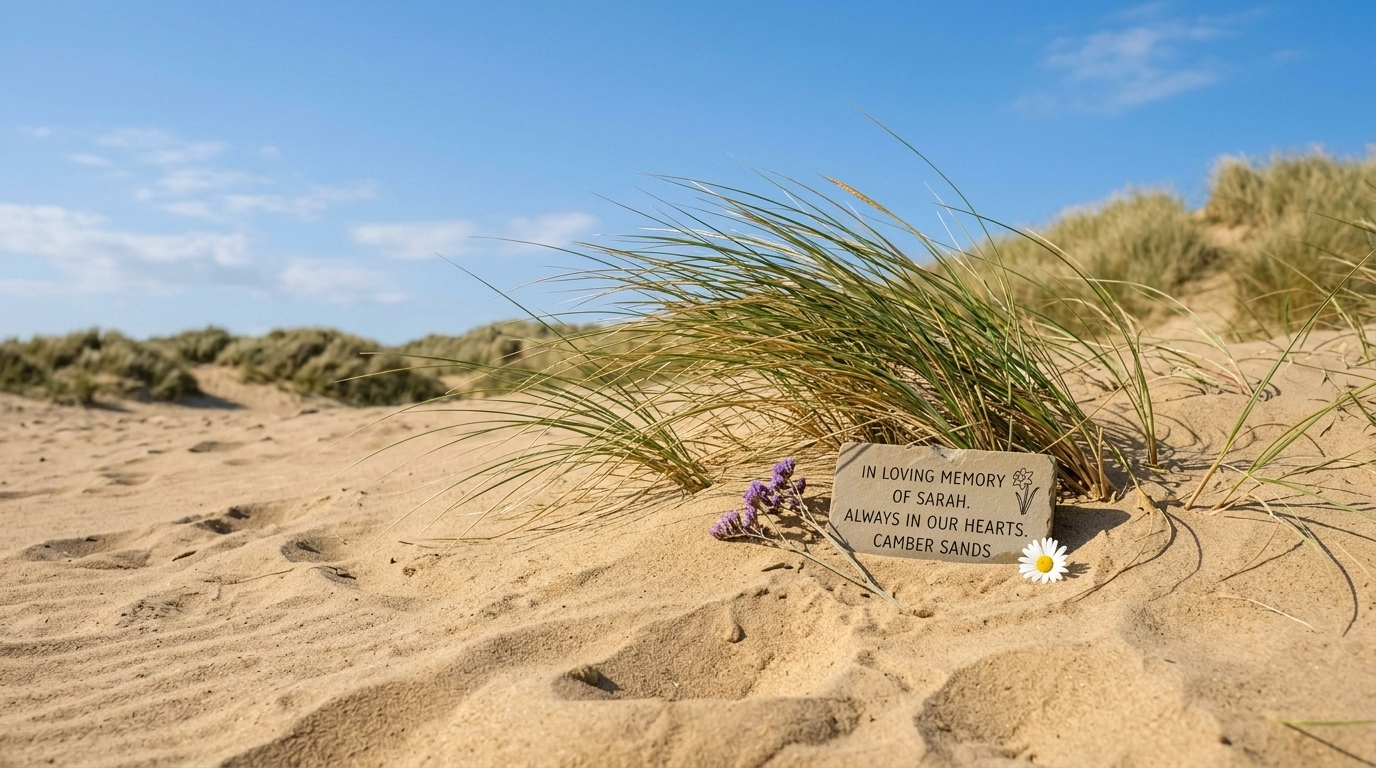 Detailed golden sand and marram grass at Camber Sands
