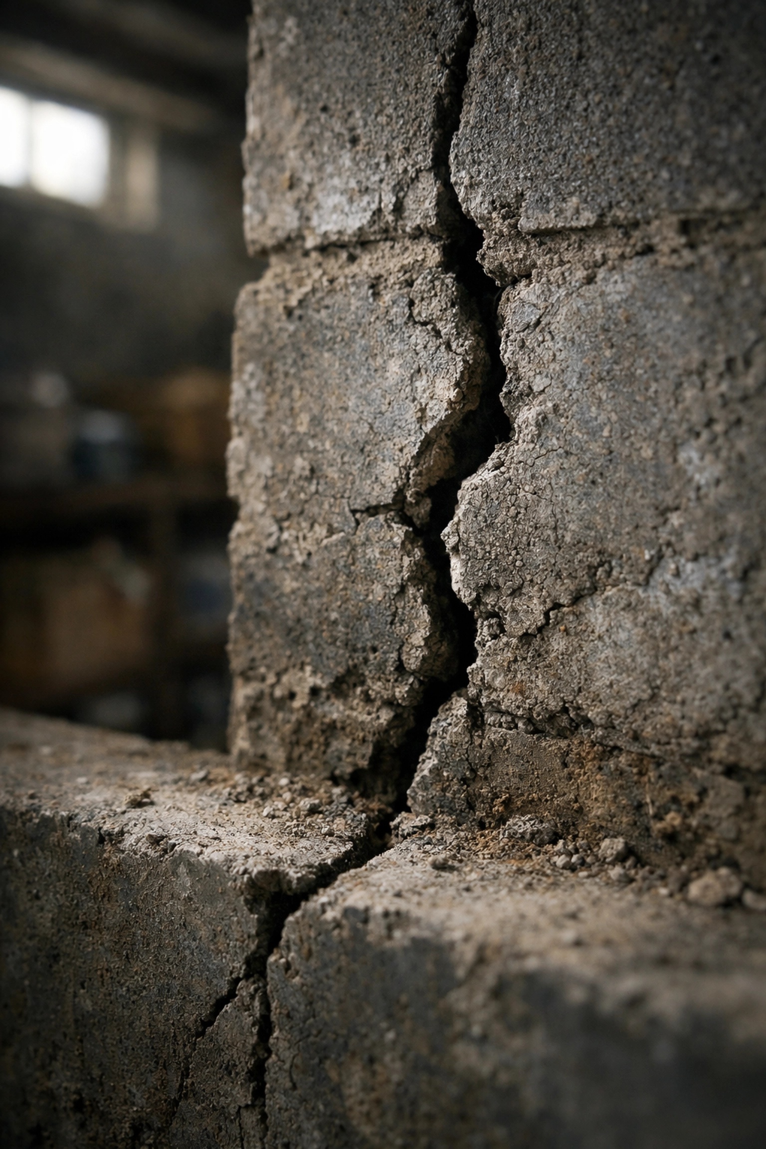 Foundation crack in a basement, showing structural issues to disclose when you sell house as is Nashville.