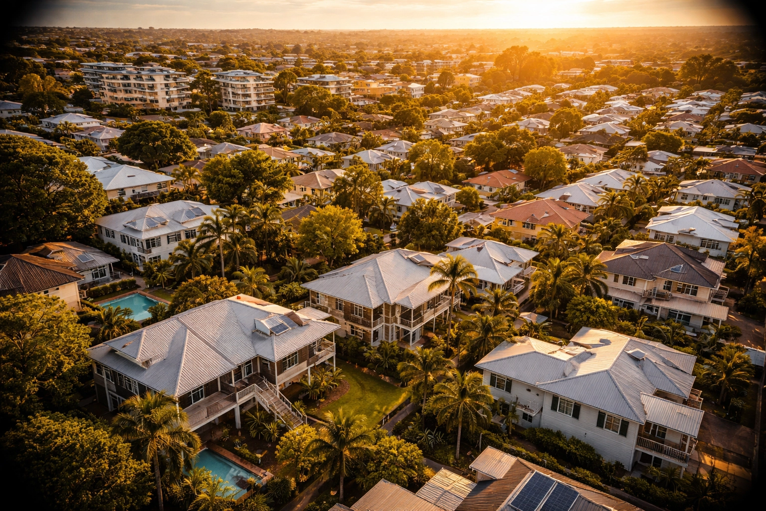 Aerial view of Brisbane suburbs highlighting target areas for local handyman services and suburb profiling
