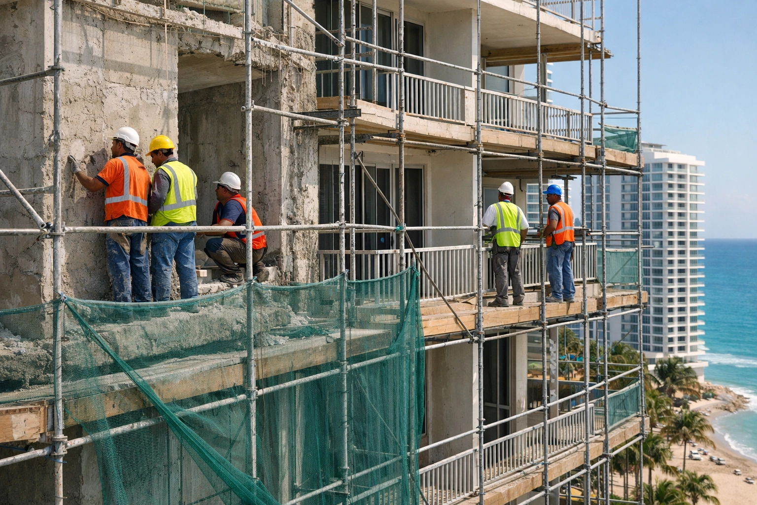 Modern South Florida condo building with pristine facade and landscaping - gold standard property