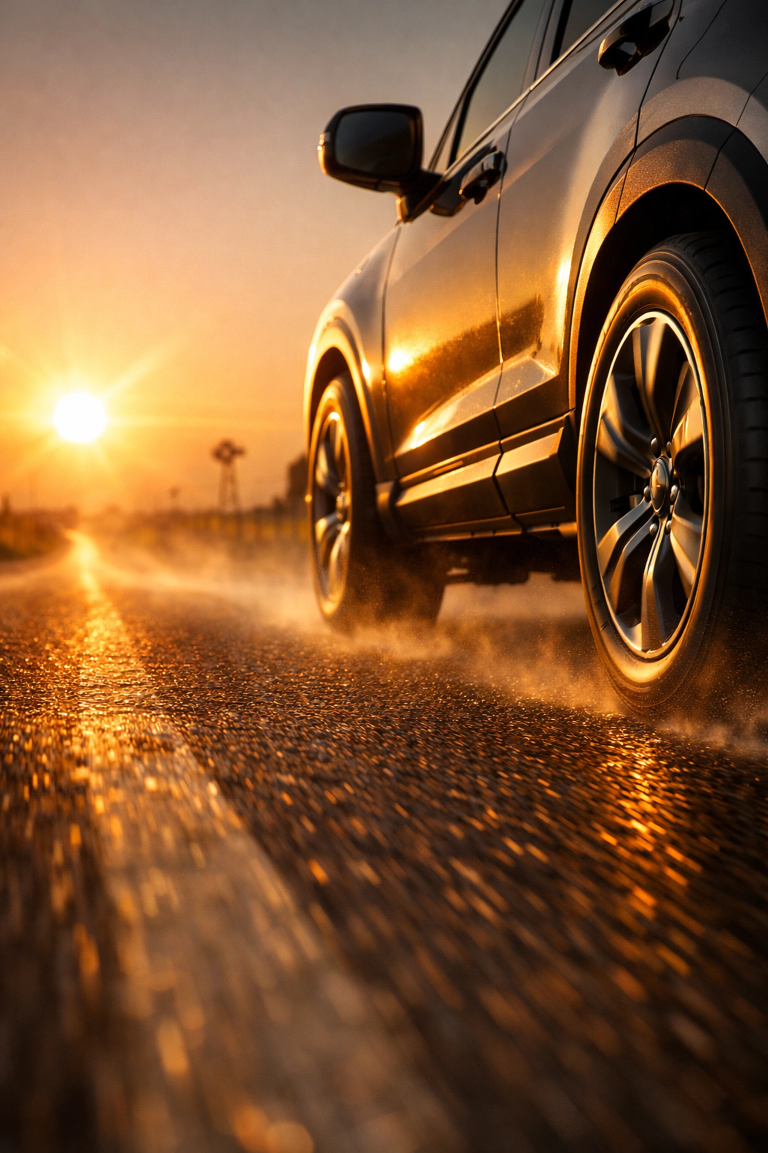 Vehicle driving safely through the Texas heat after a professional brake inspection in Prosper.