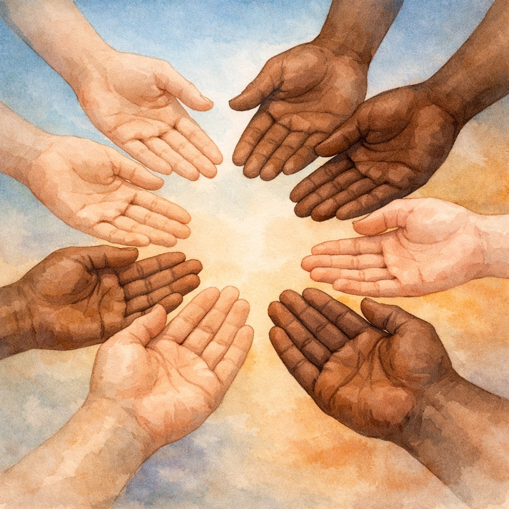 Diverse hands reaching together symbolizing bipartisan cooperation in Congress