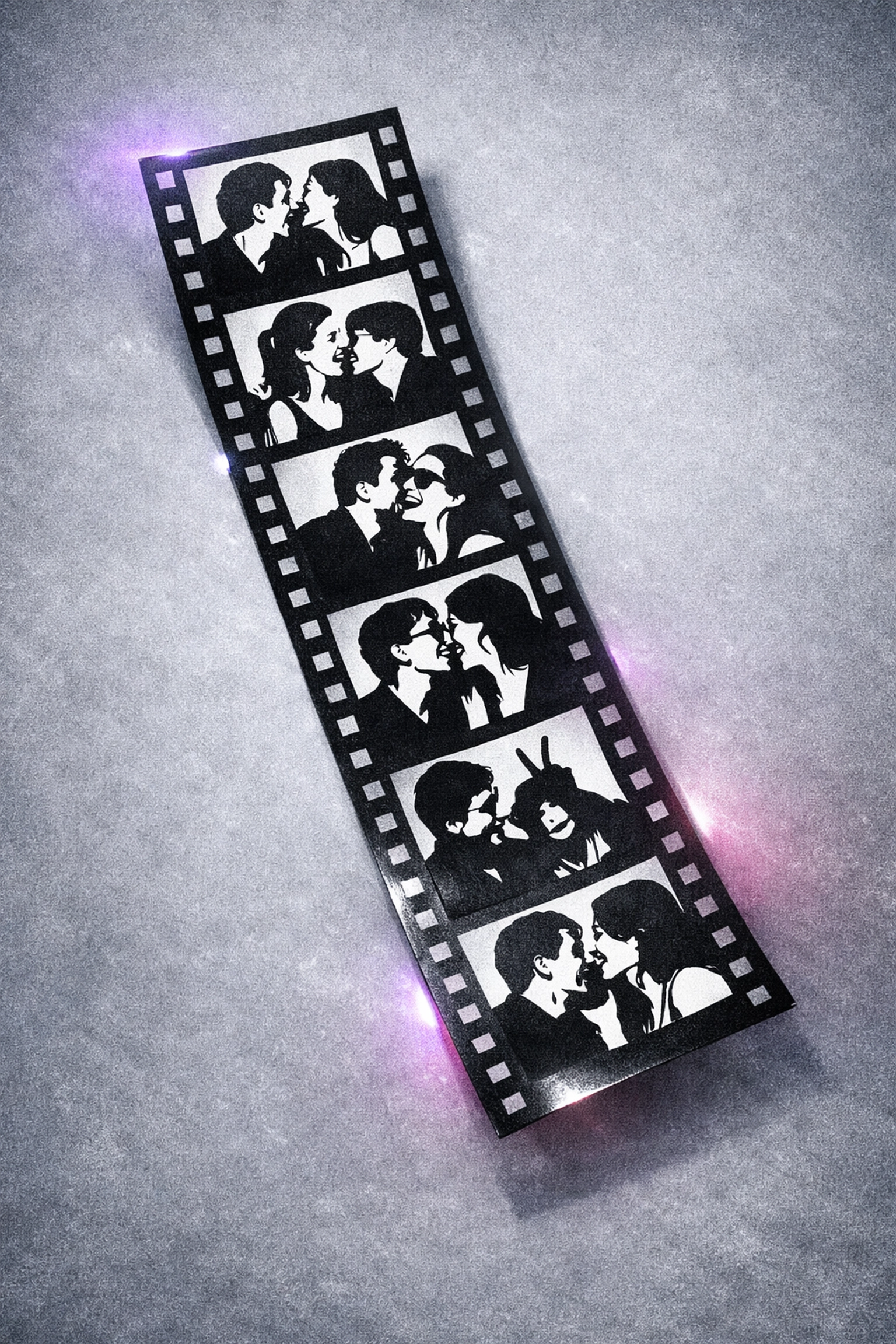 Black and white 2x6 photo strip with distressed film grain overlay and aged borders — vintage photo booth aesthetic created in Pictor with no AI