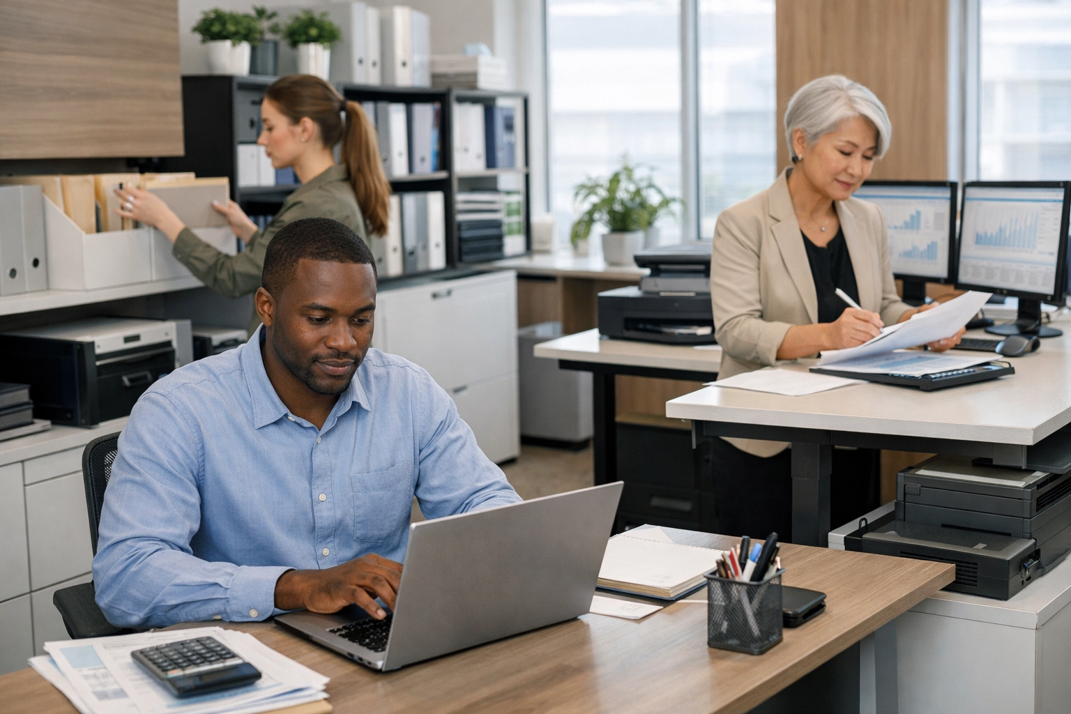 Small business accounting team managing tax compliance and payment records