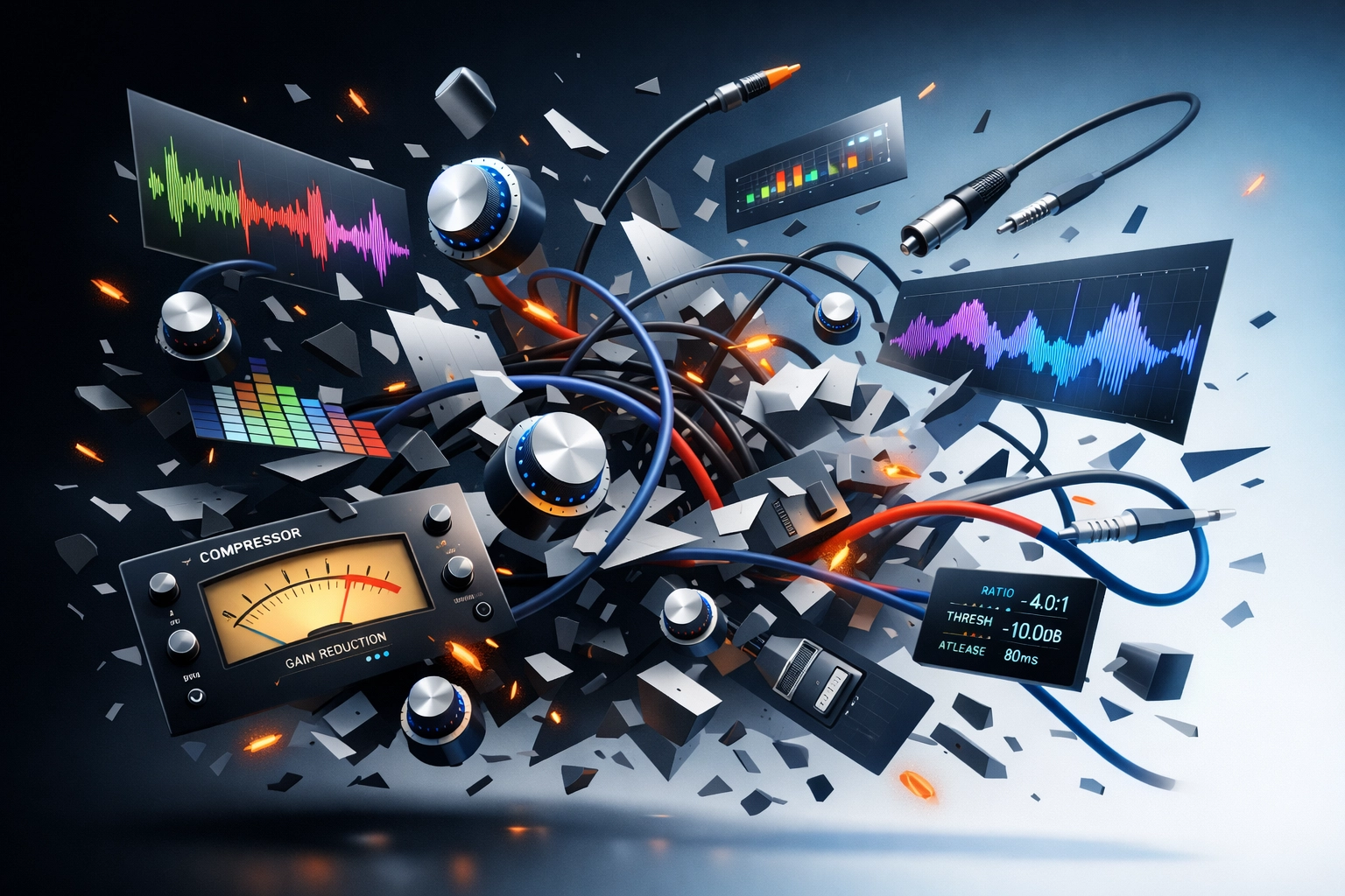 Complex traditional audio mixing interface showing overwhelming controls and settings for beginners