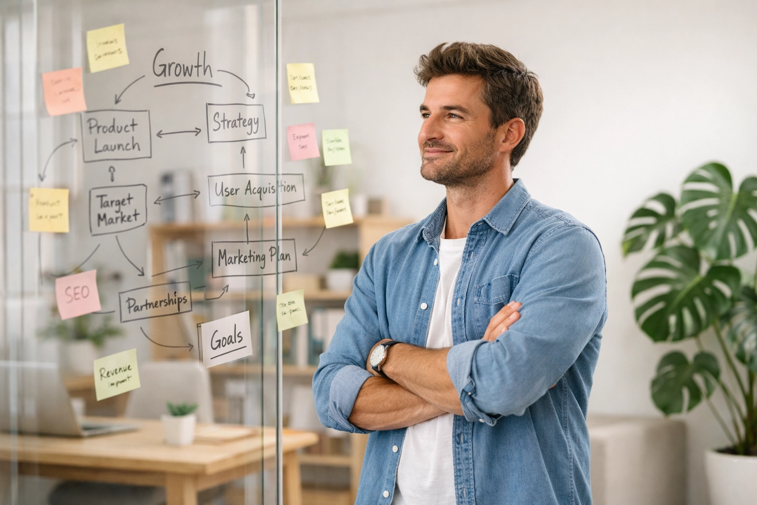 Startup founder in a modern office focusing on strategic growth instead of manual DIY bookkeeping.