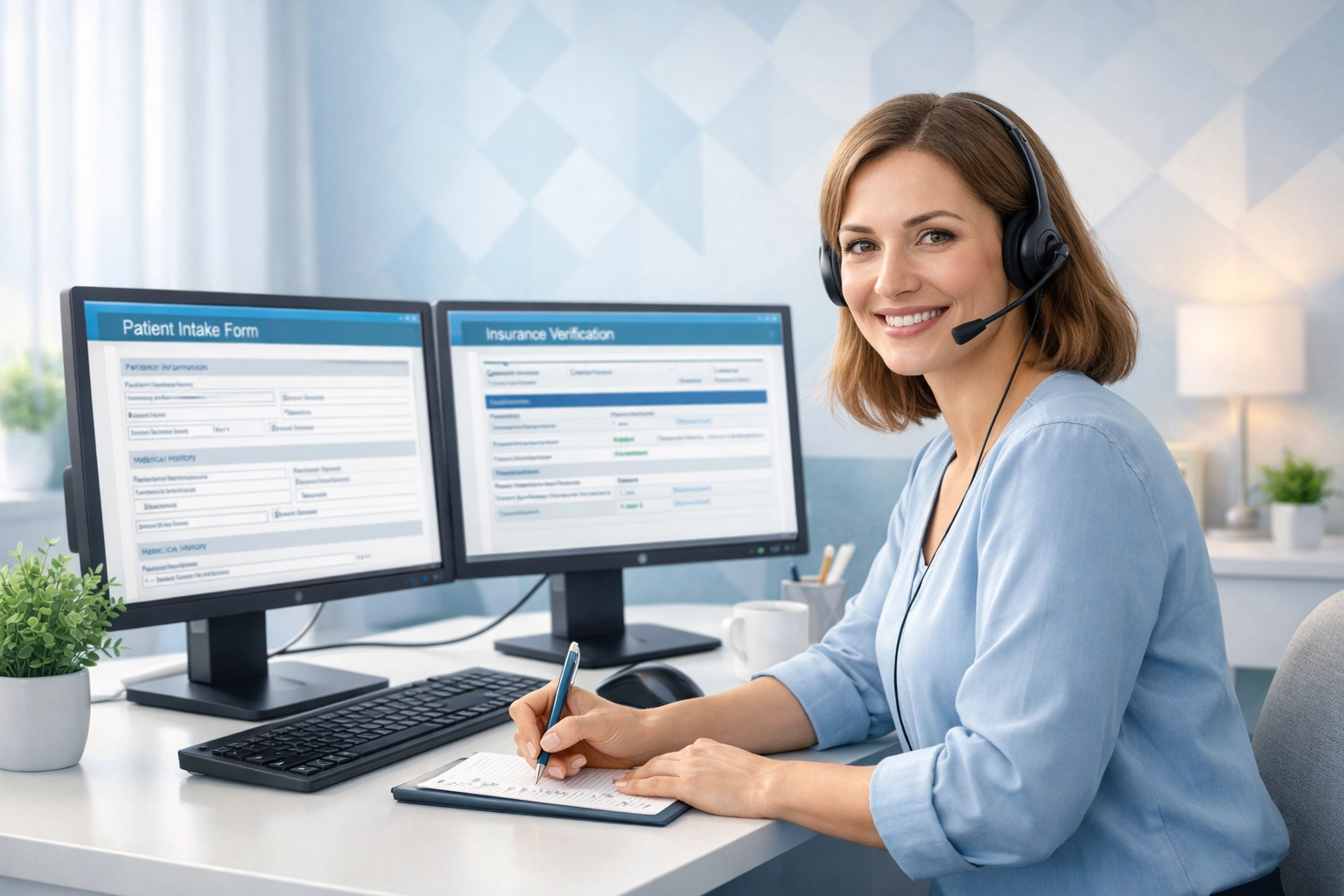 Treatment center call center intake specialist helping patient with compassionate care and admissions