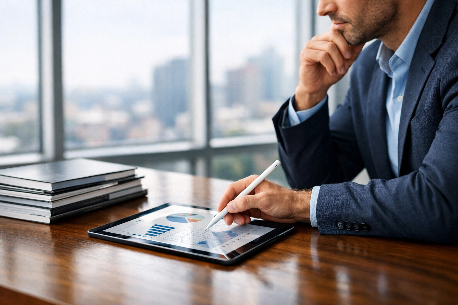 Professional strategist managing a newspaper digital transformation with modern digital marketing tools.