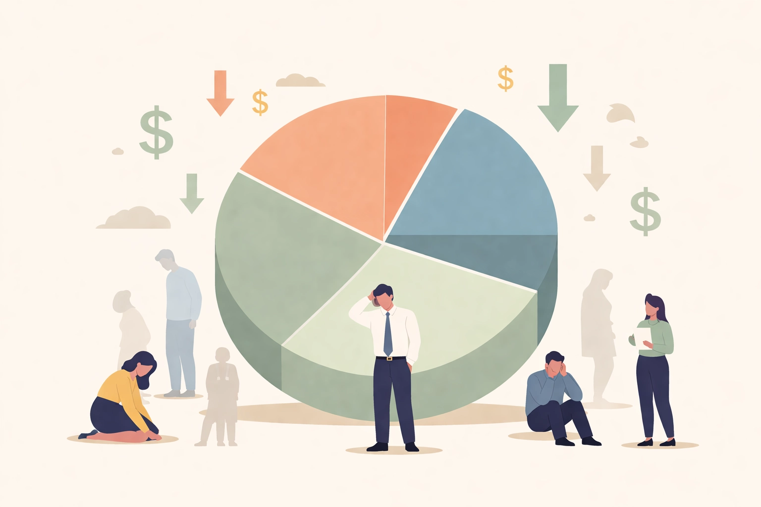 Vector image featuring a pie chart and faded human figures, highlighting productivity loss from presenteeism in Canadian workplaces.
