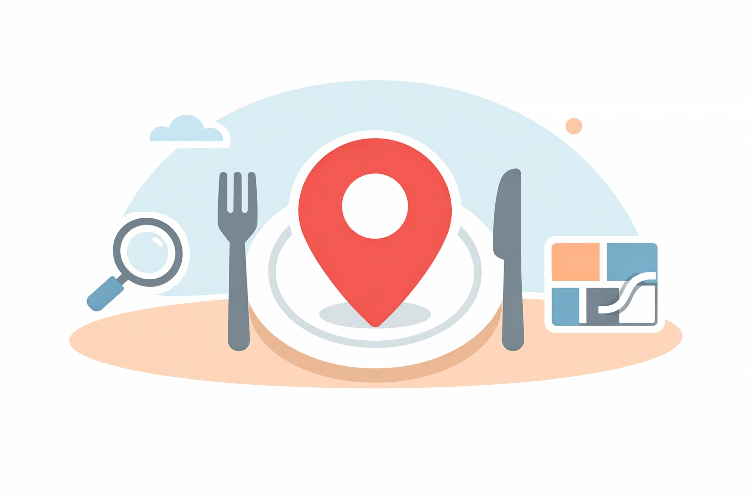 Location pin on a dinner plate icon representing local search for the best restaurants in Adelaide.