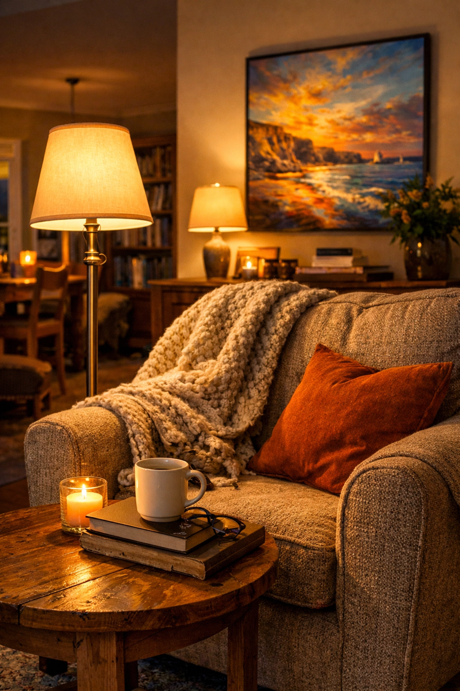 Warm white LED floor lamp in a Bournemouth living room providing high-quality domestic lighting.