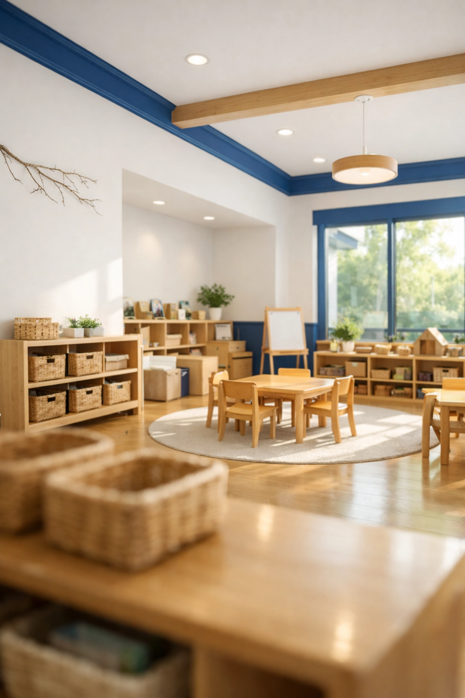 Sunlit preschool classroom in Fall River cleaned with eco-friendly, non-toxic products for kids.