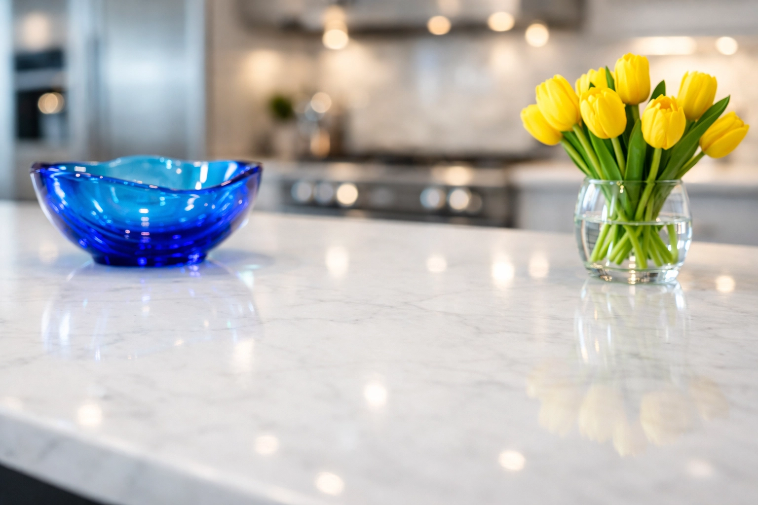 Streak-free marble kitchen island after a professional residential cleaning in the Merrimack Valley.