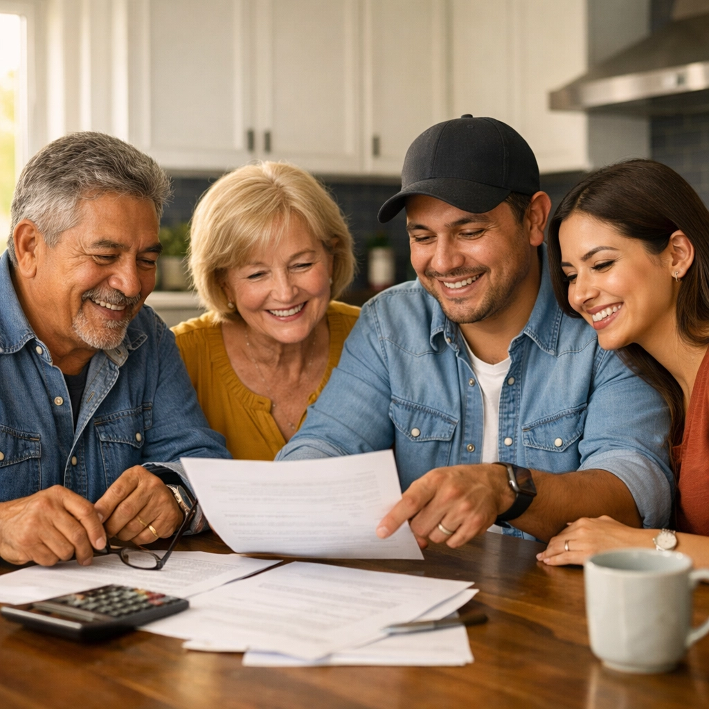 Texas family reviewing credit builder loan options together