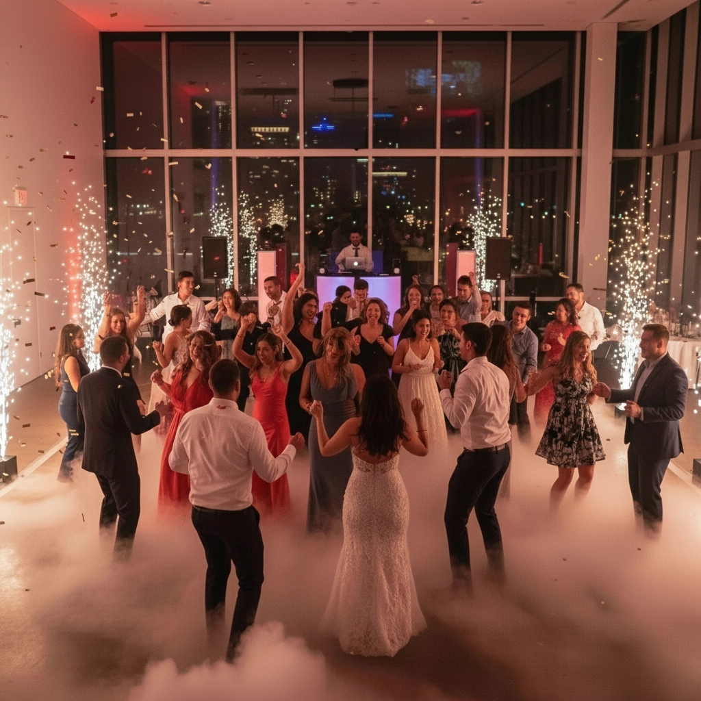Couples having a great time surrounded by loving family and friends courtesy of your wedding DJ in Houston, Texas