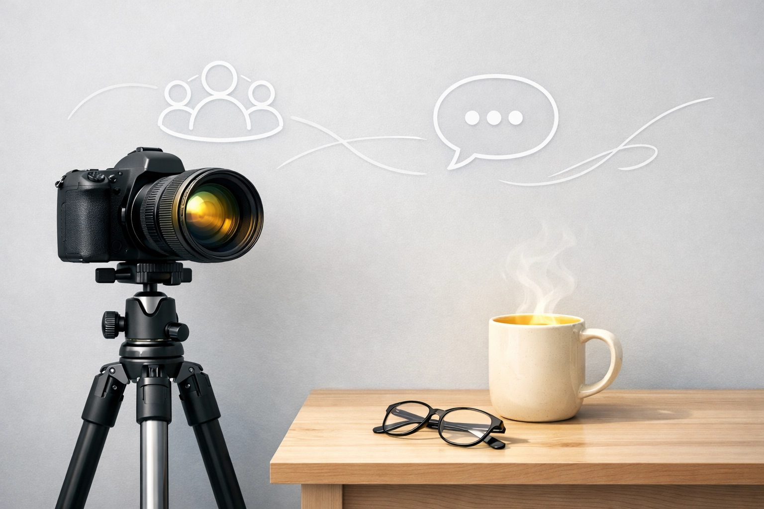 Authentic workspace with a camera and desk for creating behind-the-scenes content for North Port businesses.