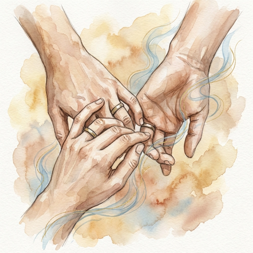 Mindful touch between gay partners exploring tantric intimacy and healing connection