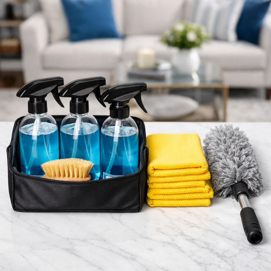 Professional eco-friendly cleaning supplies used by The Cleaning Ninjas for Boston move-outs.