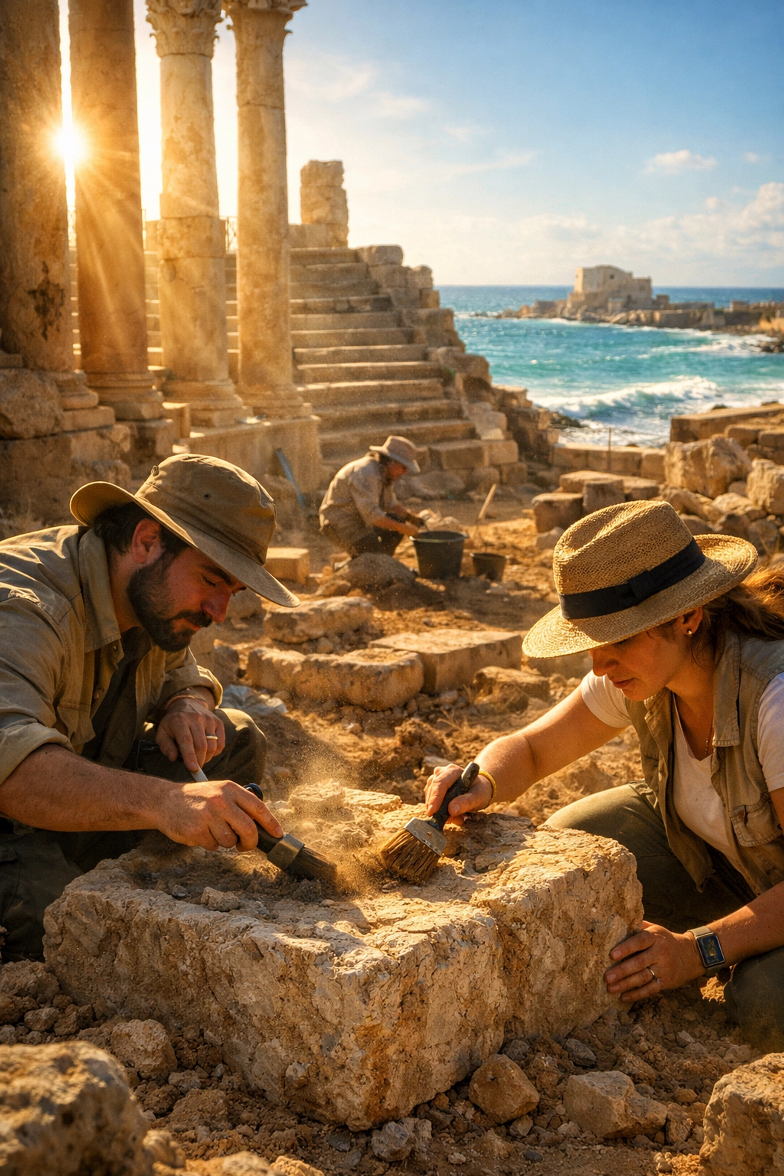 Archaeological excavation at Caesarea Maritima discovering the Pilate Stone in 1961