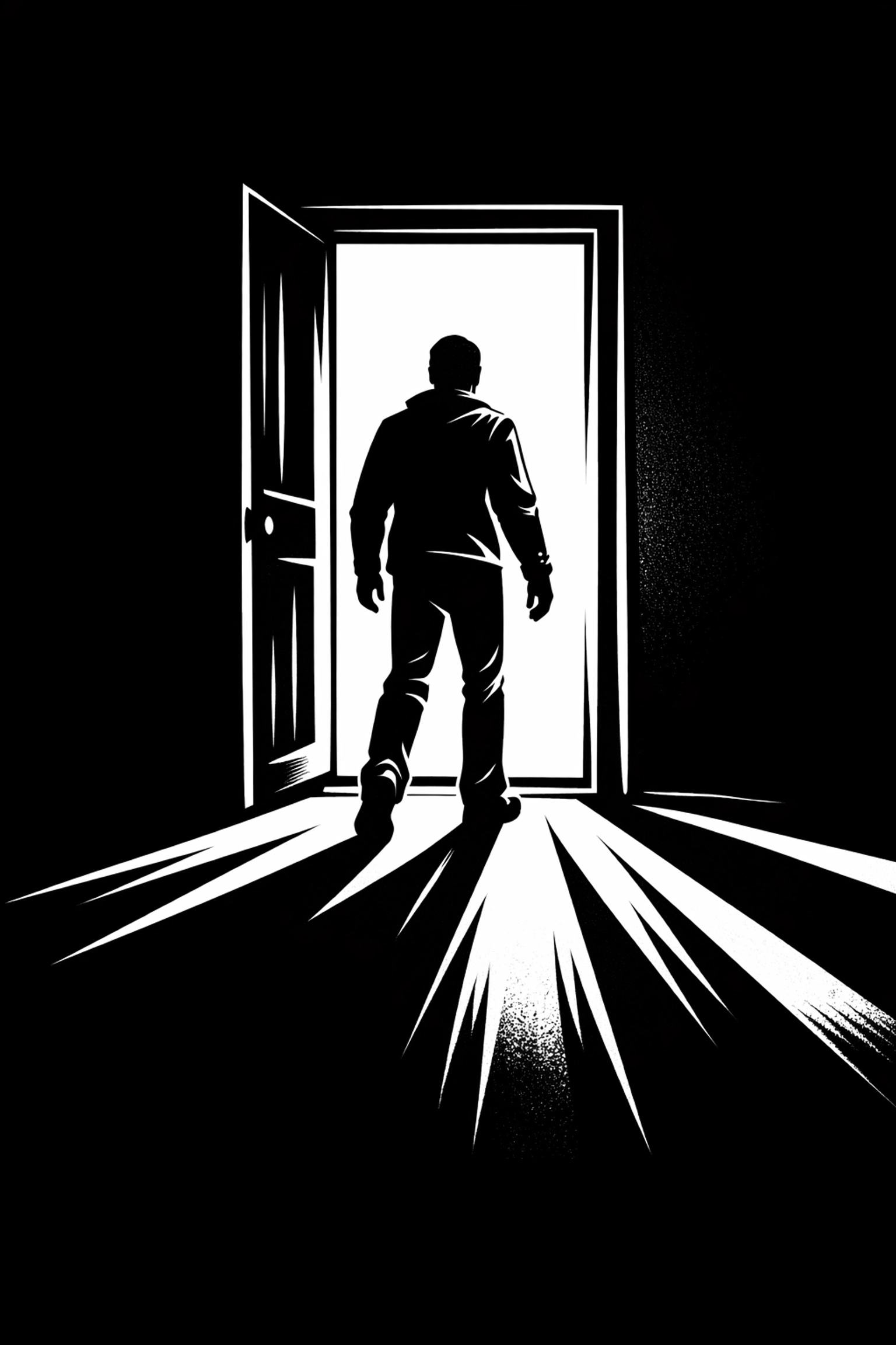 Person standing at doorway threshold moving from darkness into light representing powerlessness as strength in recovery