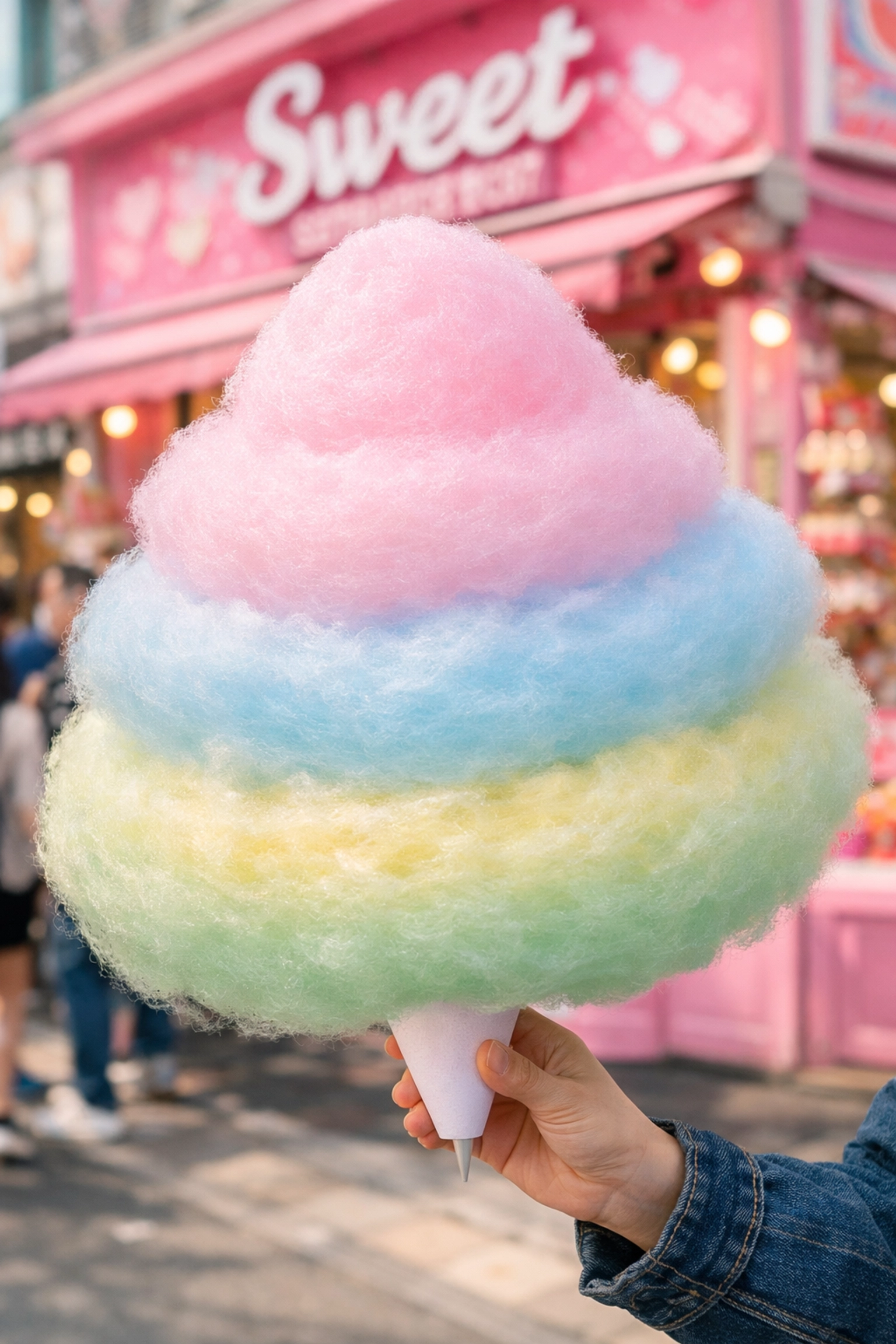 Giant rainbow cotton candy at Totti Candy Factory on Takeshita Street in Harajuku.