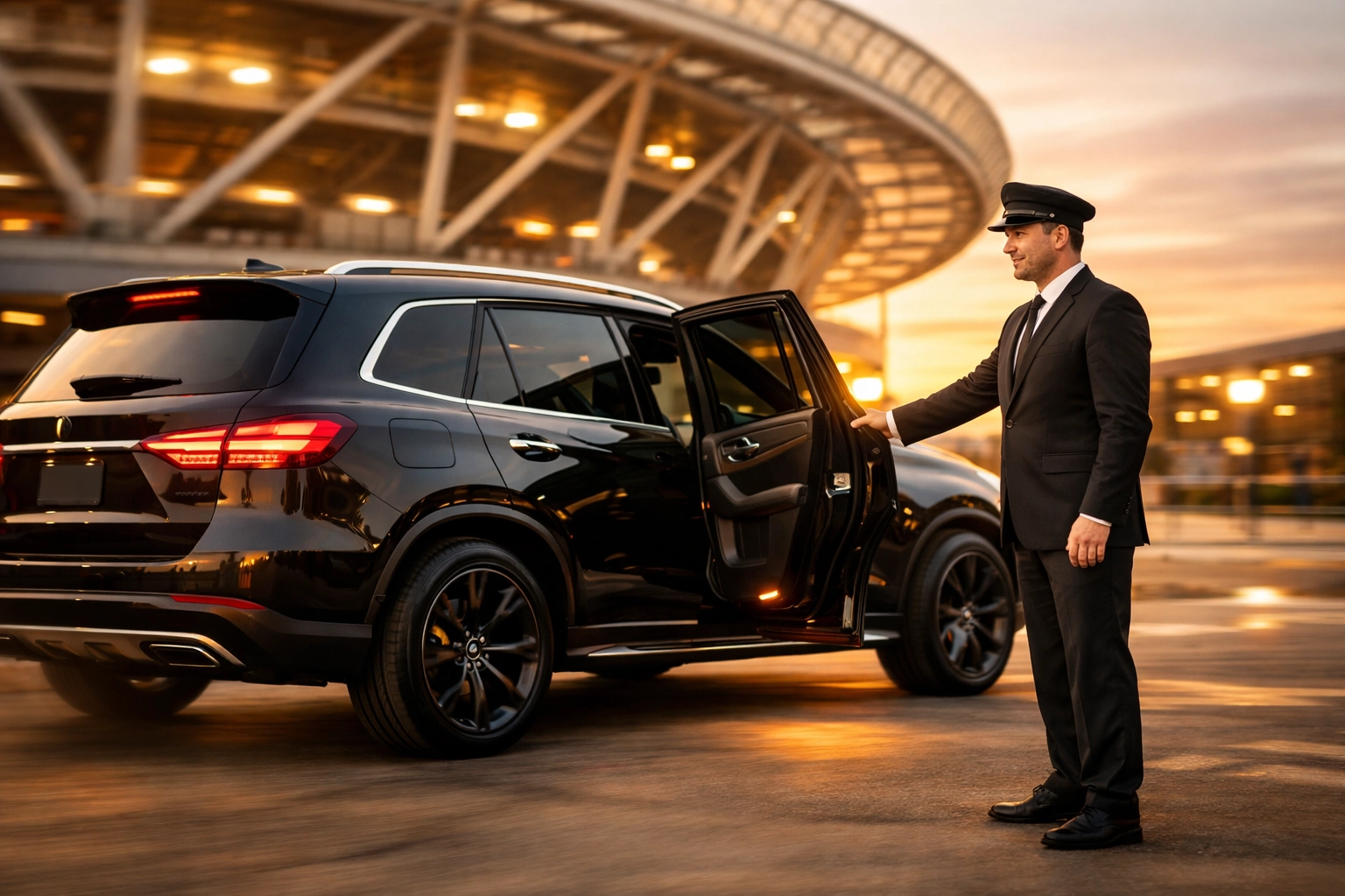 Executive car service with chauffeur at stadium for Super Bowl corporate transportation