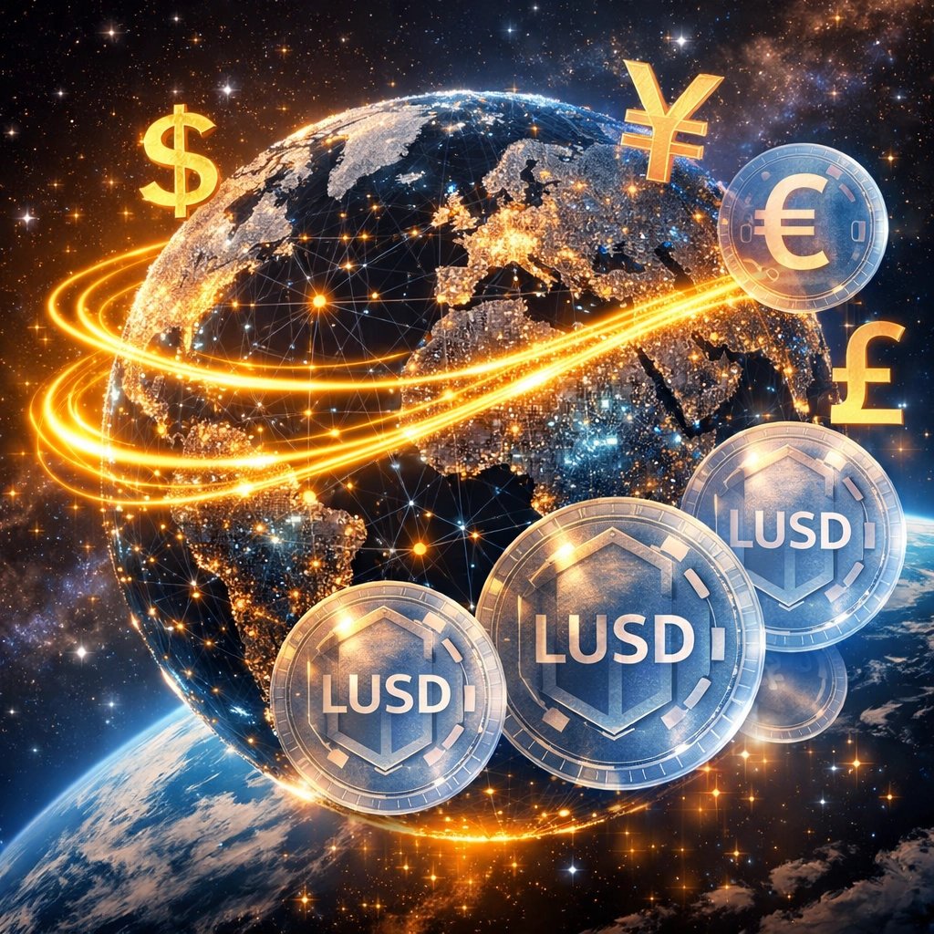 Global cross-border crypto payments with LUSD stablecoin eliminating foreign exchange fees