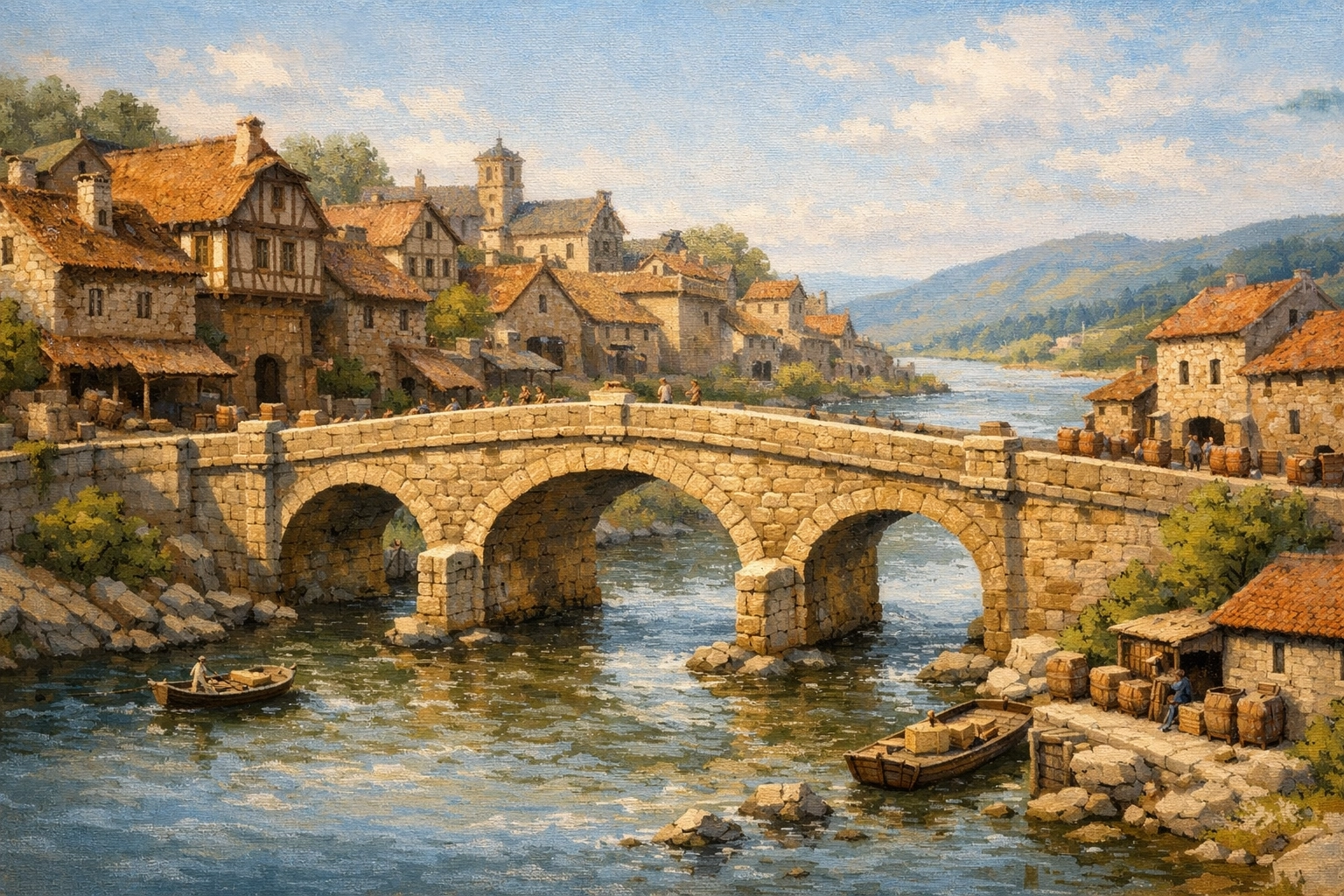 High Mereford stone bridge spanning river crossing near Lake Silvermere in Cantorin's Vale