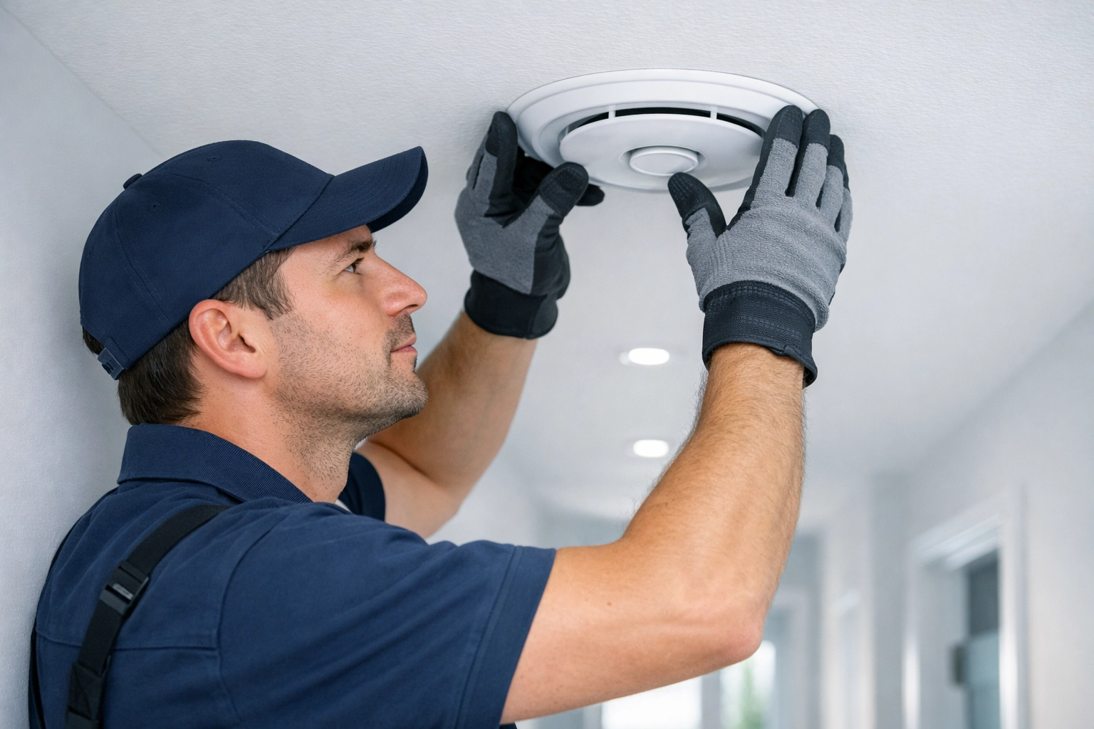 Professional electrician Dorset inspecting a PIV unit diffuser installation in a Poole residence.