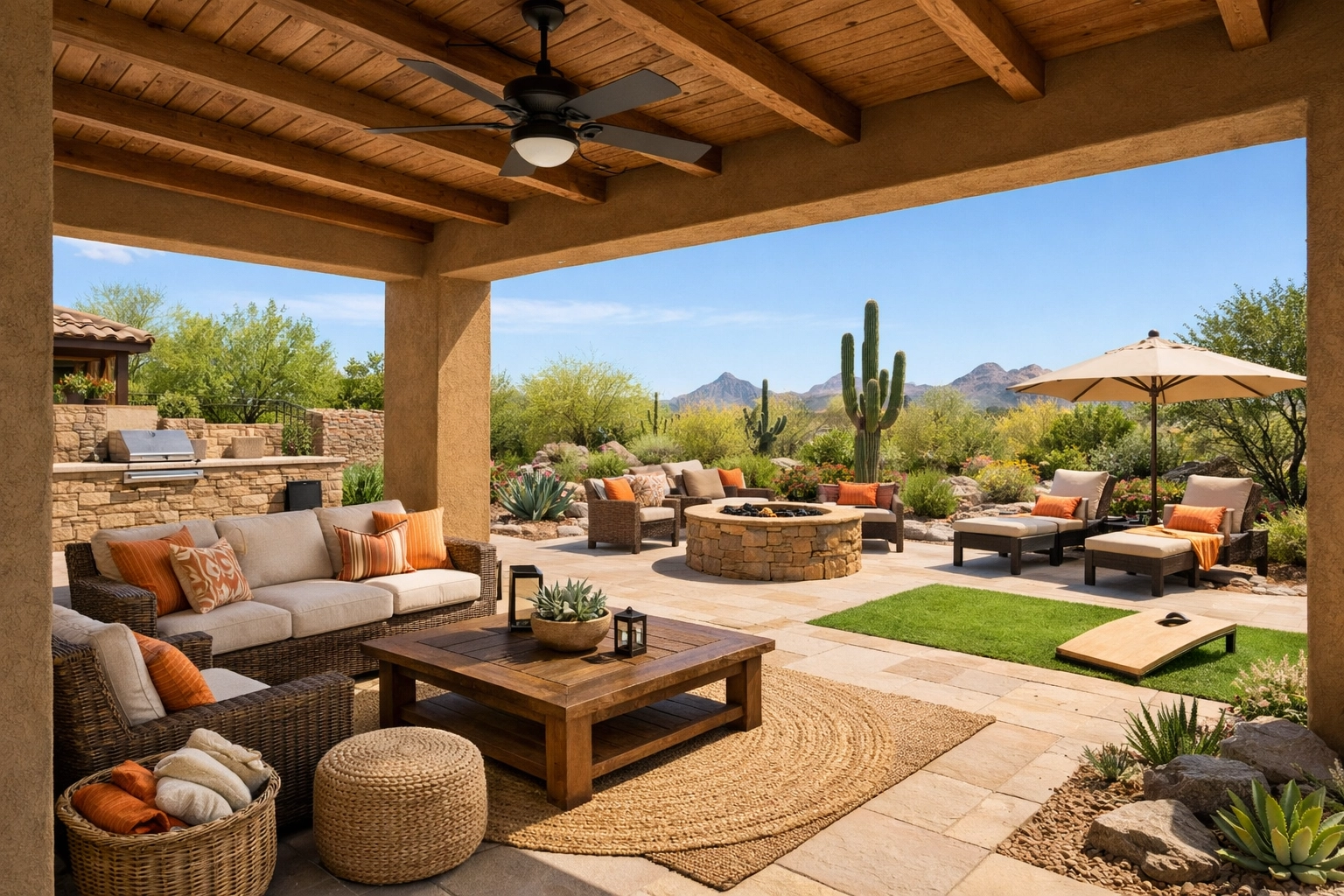 Family Enjoying Spacious Arizona Backyard