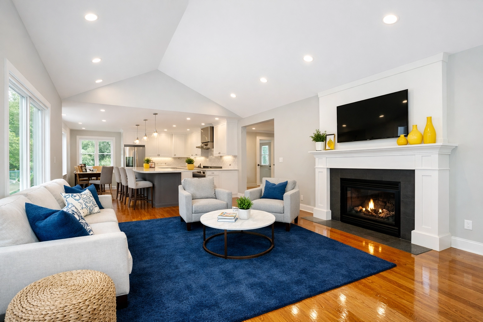 A spotless, newly renovated living room after professional post construction cleaning in Littleton.