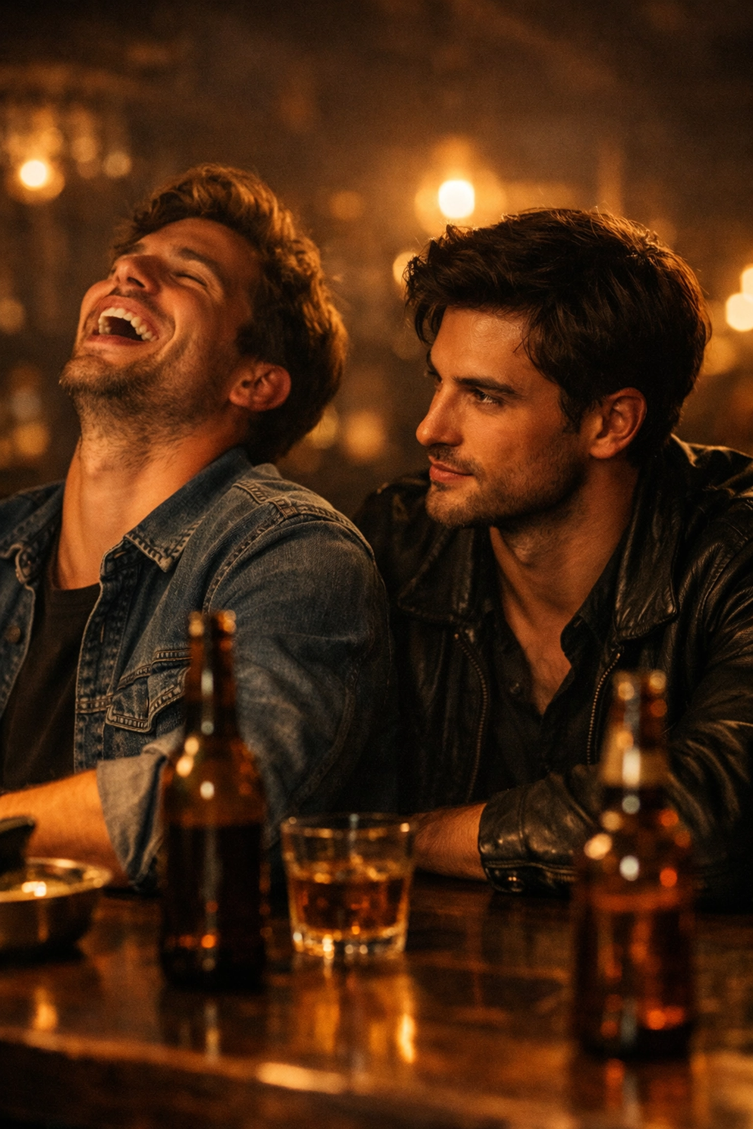 Two men at a bar sharing an intimate moment, capturing the slow burn of a new MM romance.