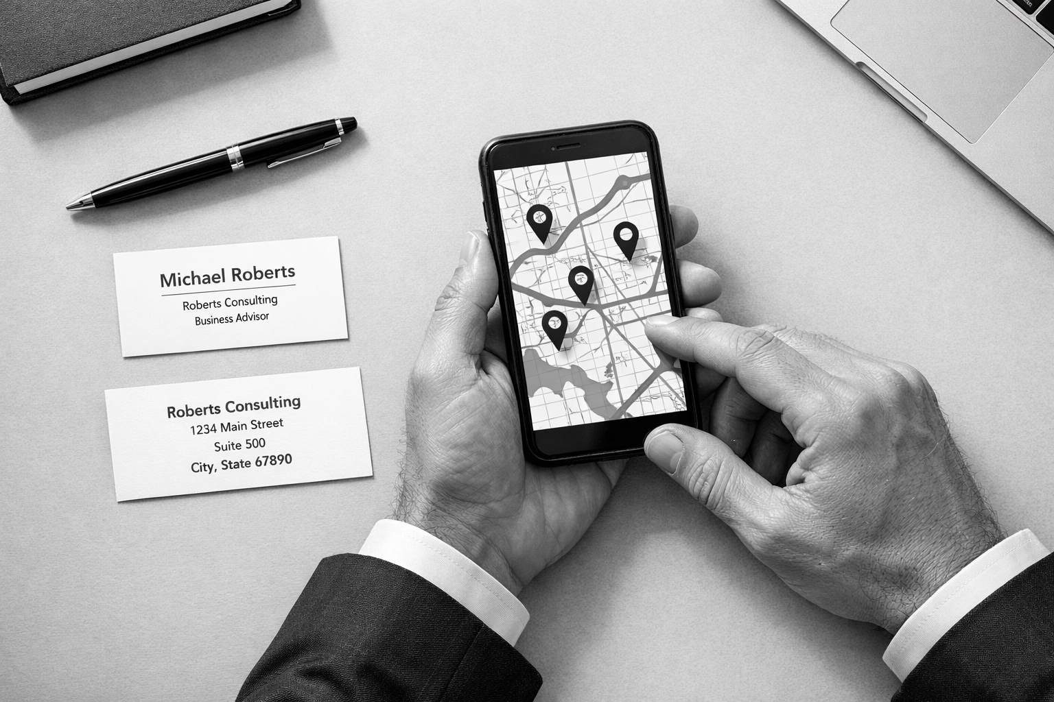 Business owner reviewing location data and contact information for NAP consistency